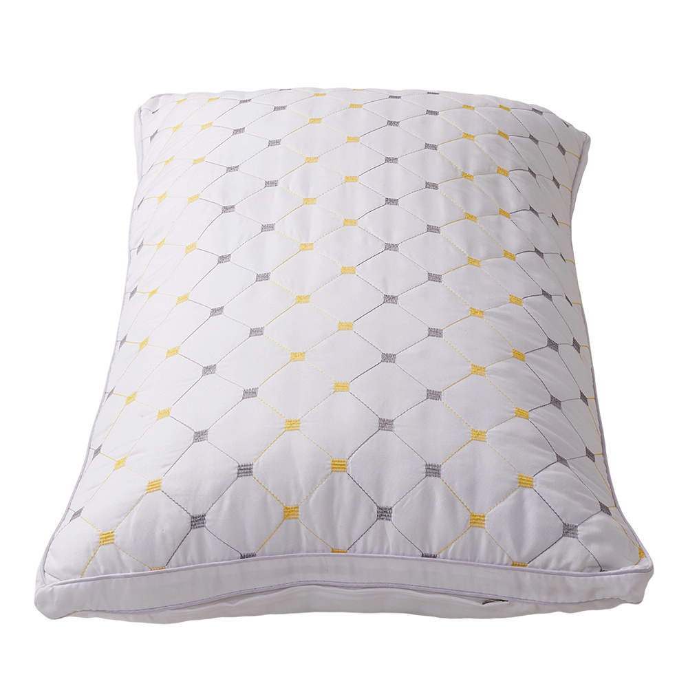 2-Pack Hotel Quality White Double-Border Pillow Insert (74x48cm) | 1000g Premium Polyester Fill for Luxurious Bed Decor, Starry Embroidered Pattern, Zips Closure, Comfortable & Breathable Home Sleep Pillows for Side/Back/Stomach Sleeper, 74*48cm