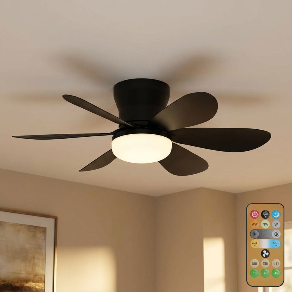 Image of Ceiling Fan With Living Room Lamp, Dimmable, Black Metal, Ø 51 Cm, Model 03625s