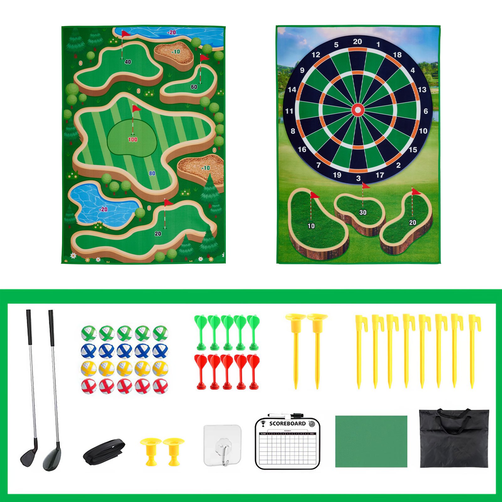 Golf Practice Set with Sticky Game Mat and Clubs