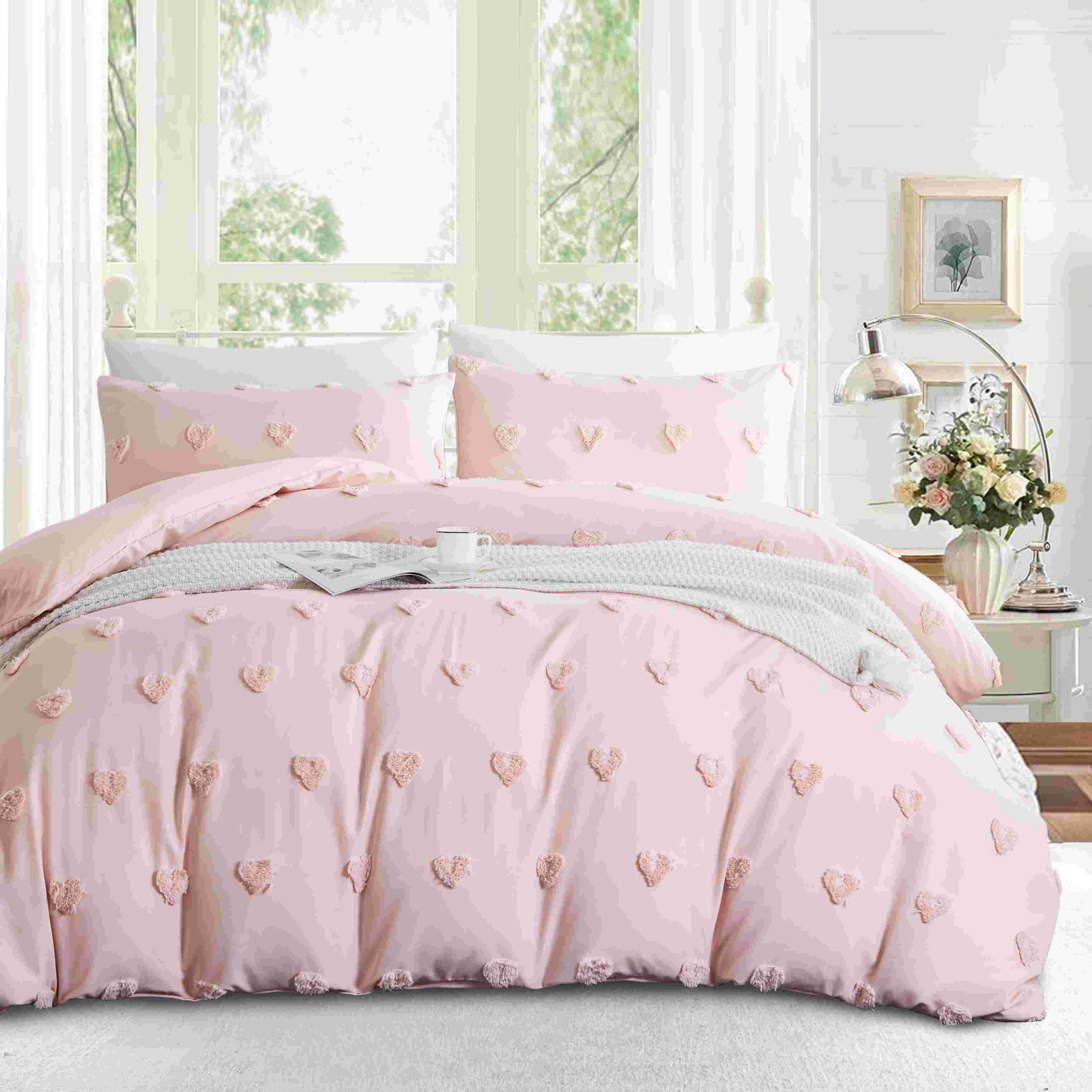 

Bohemian Bedding Rose Quilted Heart Bedding Embroidery Bedding Sets Microfiber Soft Duvet Cover With Zipper And Pillowcase 80x80cm