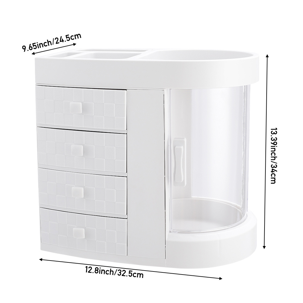 Makeup Holder Storage Box with 4 Drawers and Rotation Window
