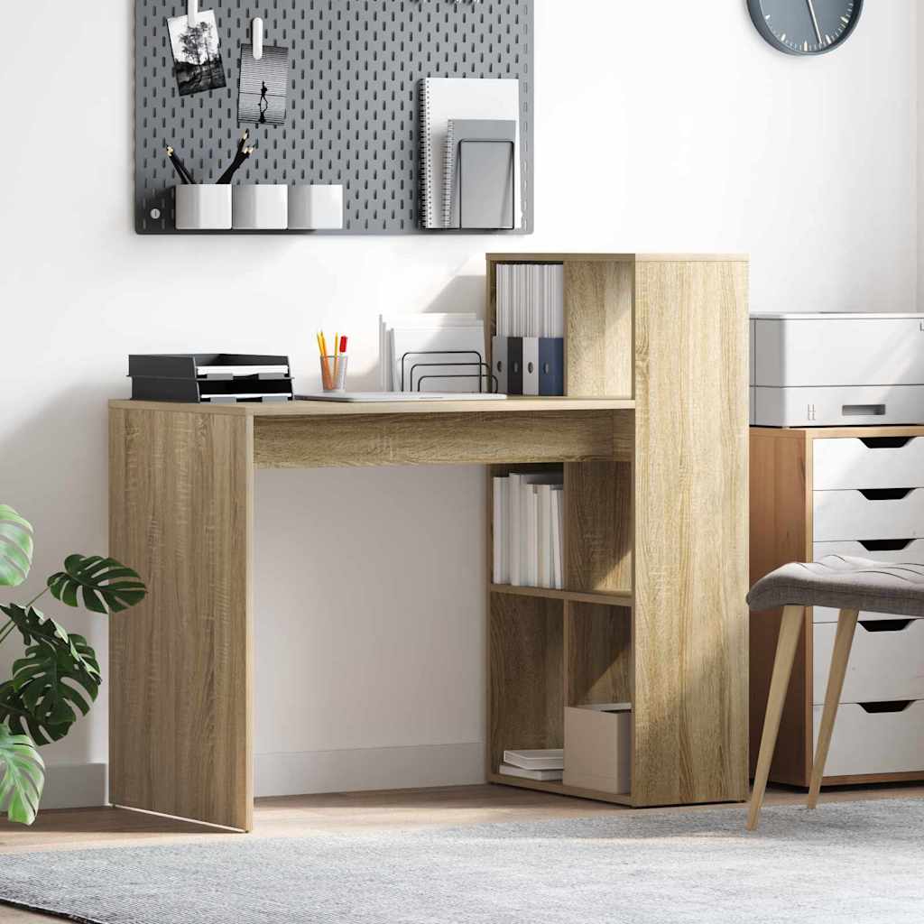 Vidaxl Contemporary Oak Computer Desk With Integrated Shelves For Home Office Study Room Wooden Material Writing Working Ideal For Small Spaces Modern