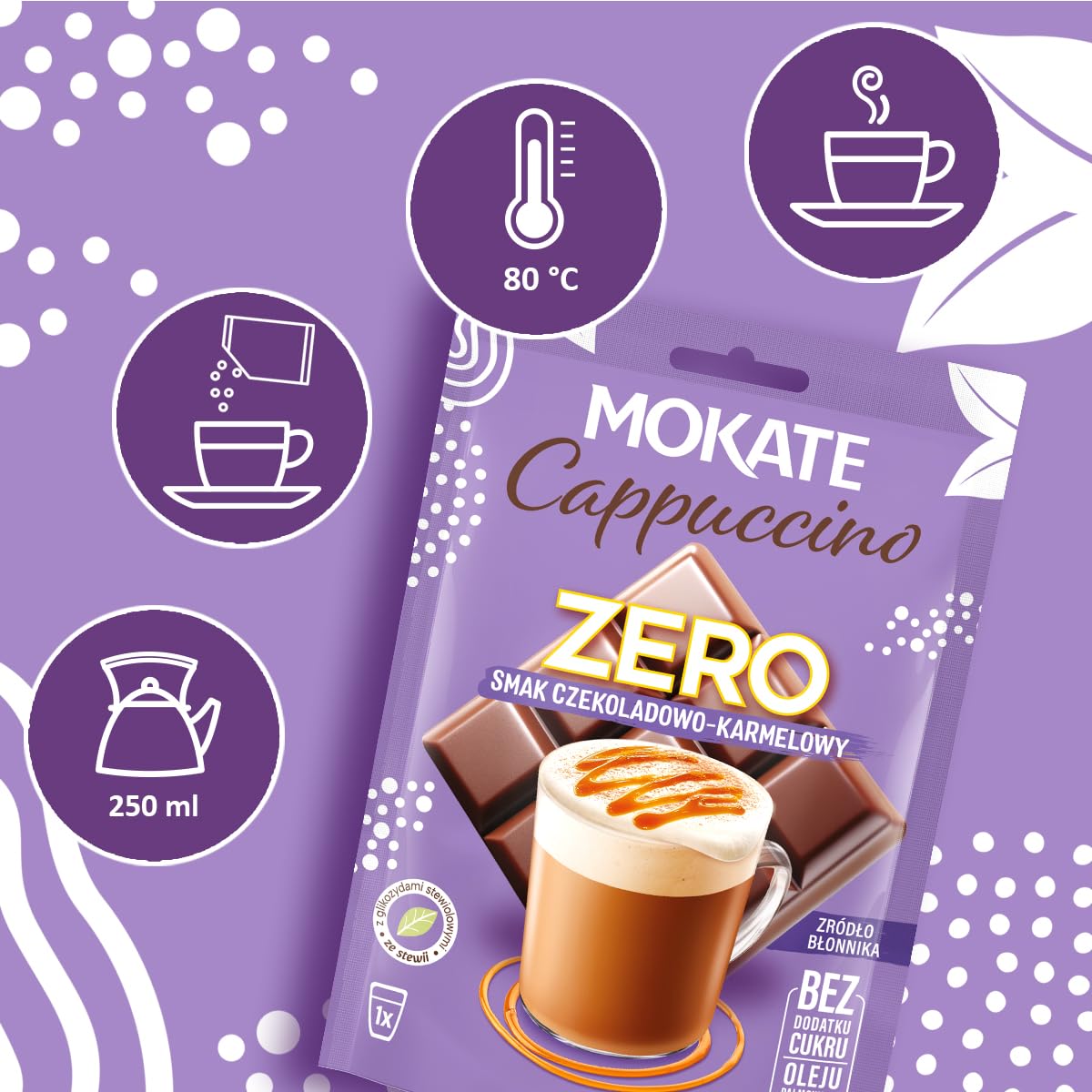 Image of 10-pack Mokate Cappuccino 0 Chocolate & Caramel - Sugar-free Instant - 10x20g