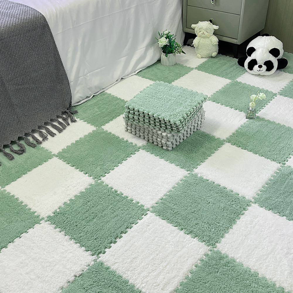 12/24pcs Set of Plush Patchwork Carpet Mats, 30x30cm, Non-slip EVA Foam Washable Thickened Carpet, Multi-color Patchwork Interlocking Floor Non-slip Floor Mats for Living Room Bedside and Game Room