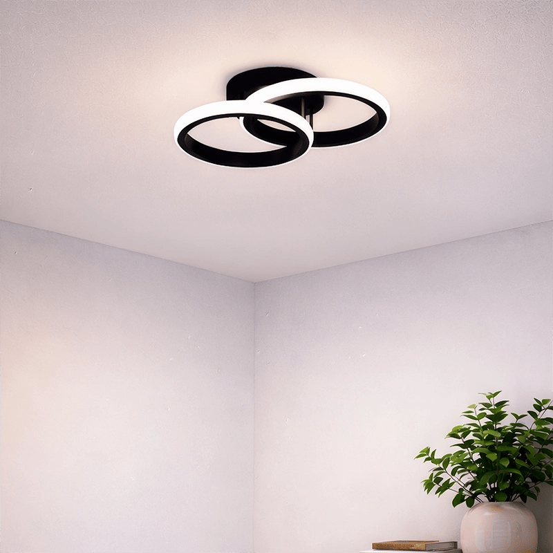 TEMU Garantía de 2 años Lustra LED 21W, 2 Circulos, Marcos de Metal, Luz /Fría/Neutral, Negro, Flujo 3520Lm, Altura 10 Cm, Ajustable, Ancho 16 Cm,