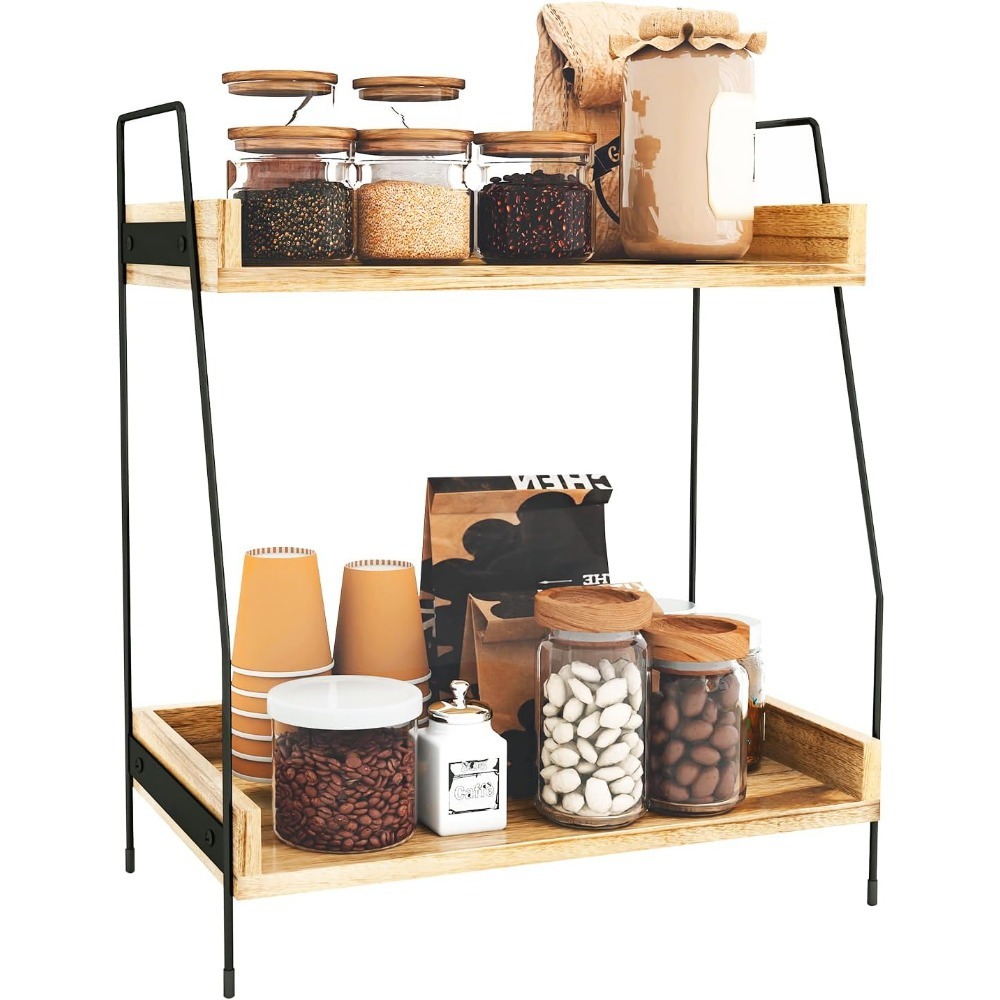 Double-tiered Storage Rack - Station, Suitable For Kitchens, Offices, And Apartments - Practical Storage For Coffee Capsules, Spices, Tea, And Salon/spa Items - Space- And Stylish.