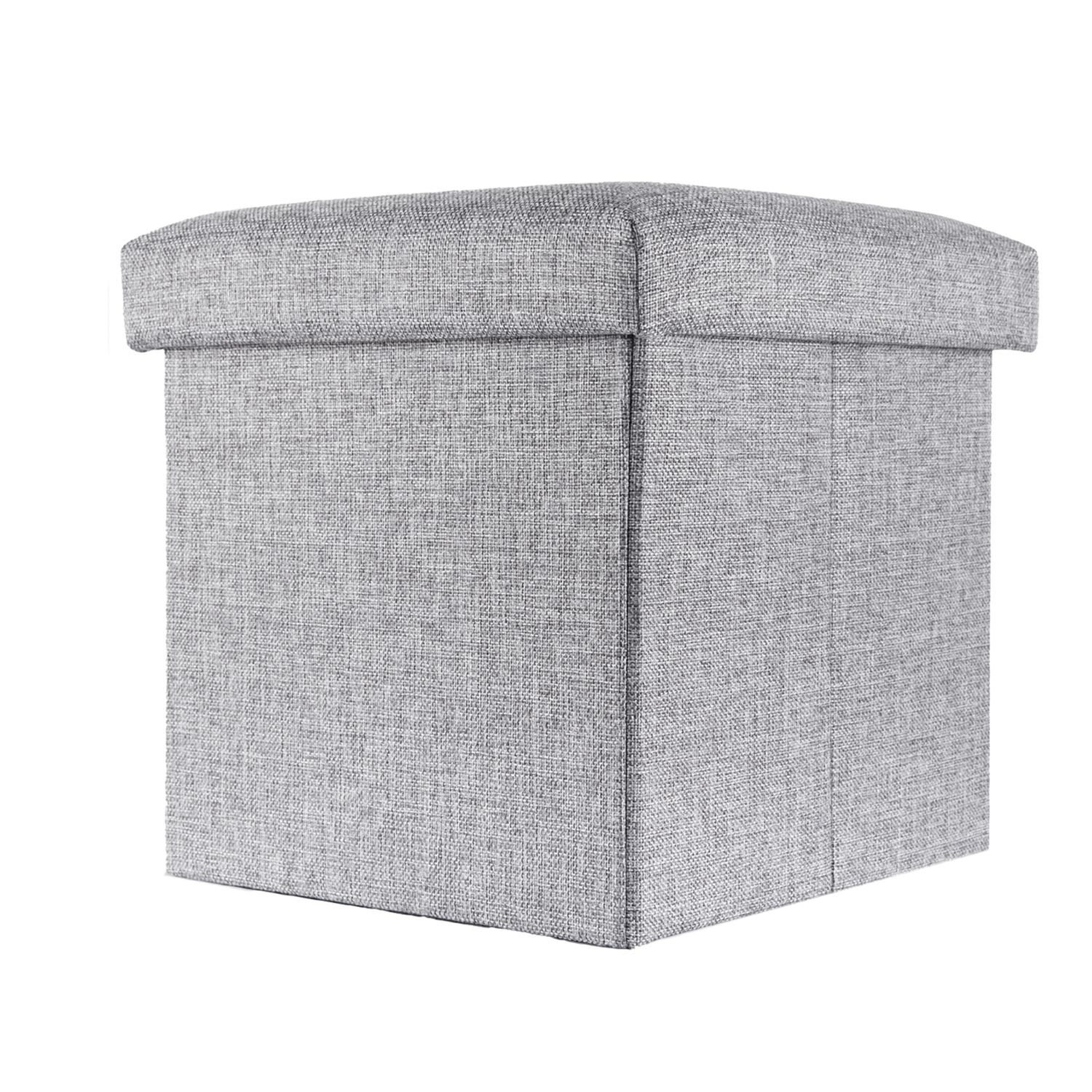 TEMU Intirilife Folding Stool 30x30x30 Cm Seat Cube With Lid And Storage Of Fabric With Compartments - Seat Cube Footrest Foldable Storage Box Chest