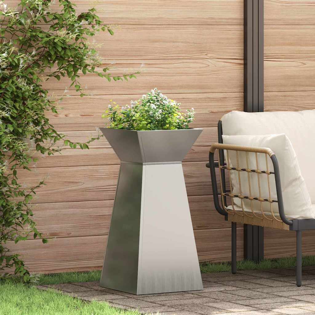 Image of Vidaxl Cylindrical Plant Stand Made Of Galvanized Steel For Indoor And Outdoor Use. . Durable Metal. . Perfect Balcony Display. Stylish Plant Presentation