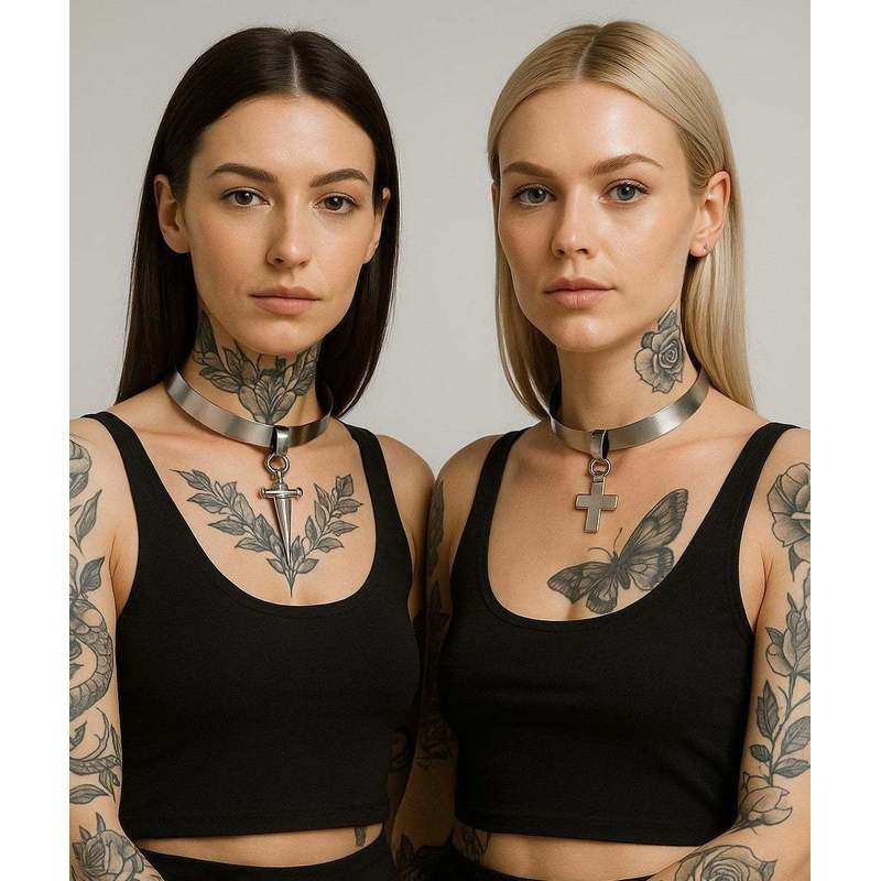 Image of 2-piece Set Sword & Cross Choker Necklace Festival Jewelry Punk Gothic