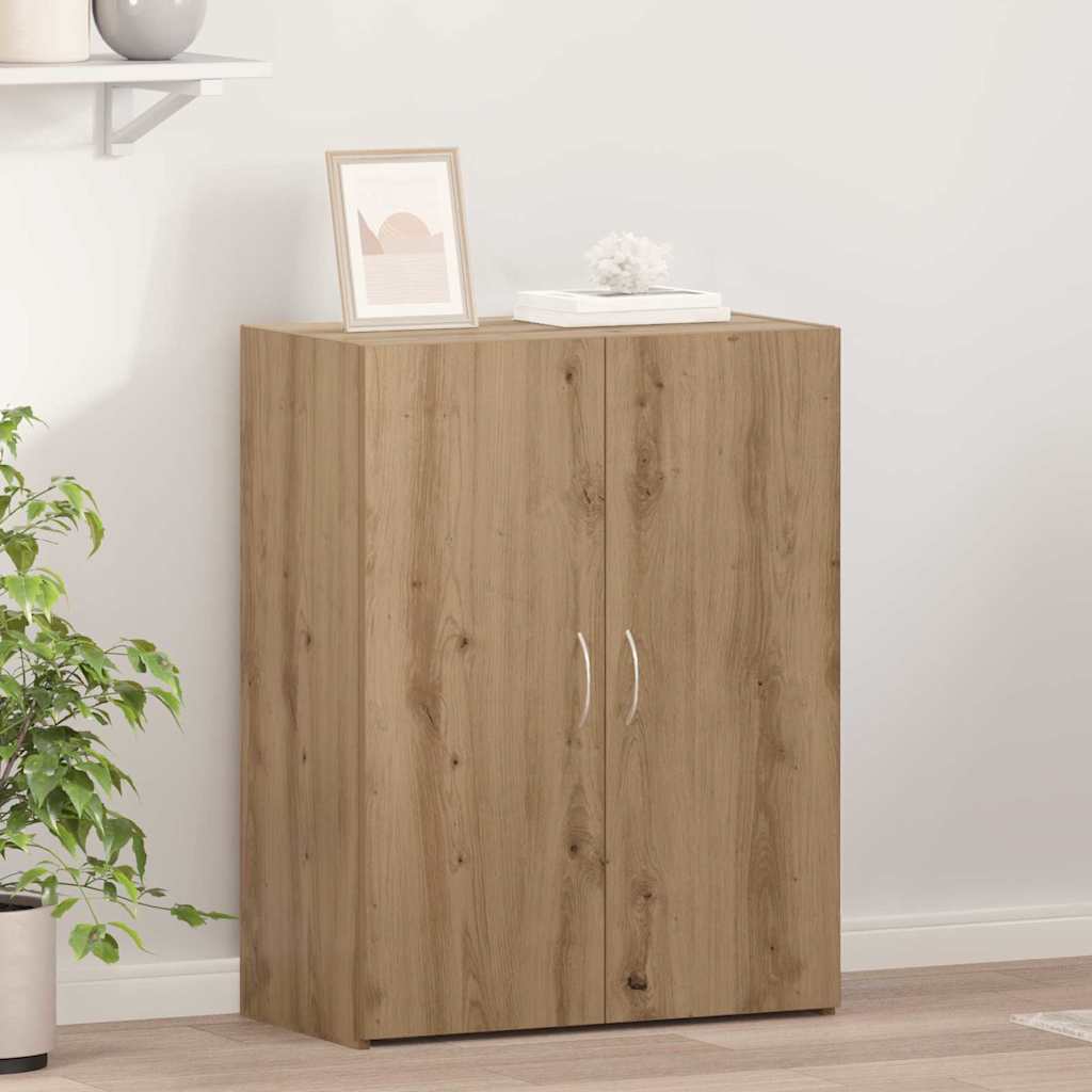 Image of Vidaxl Oak Office Cabinet - 60 X 32 X 77.5 Cm - Made Of Wood Material. With A And 2 Adjustable Shelves, A Great Storage Solution For Your Living Room And Perfect As A Stylish Sideboard