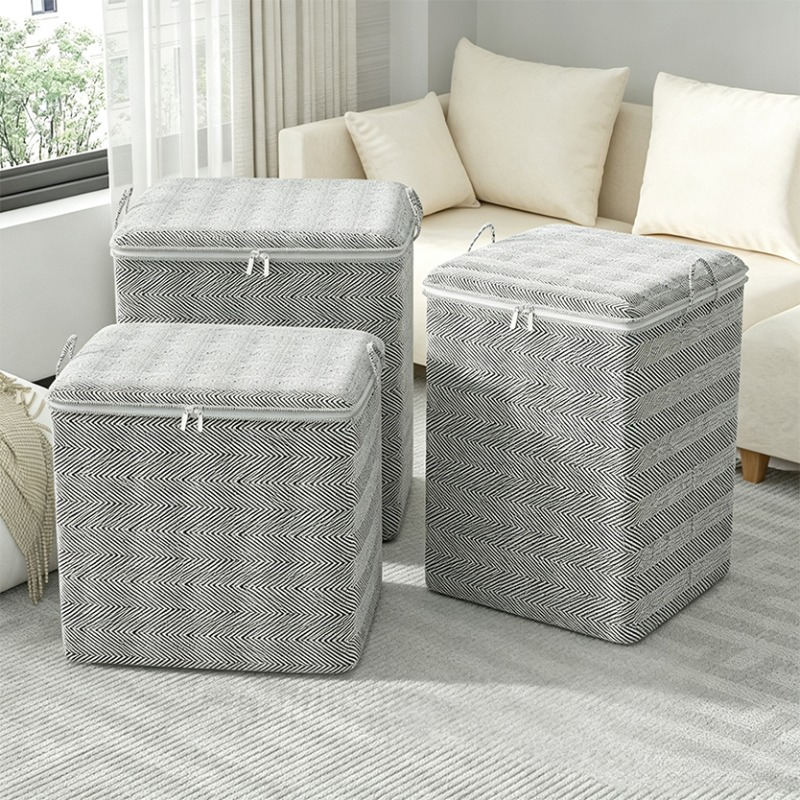 set of 3pcs   bins with lids handles large capacity 110 140 180l collapsible stackable organizers for closet bedroom bathroom office linen textured durable space saving store clothes towels toiletries details 0
