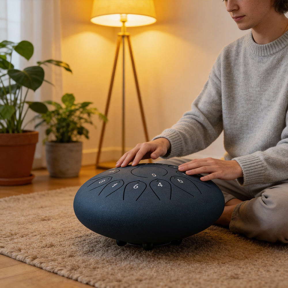 navy blue 10inch hollow steel tongue drum 13 notes 13 tones professional handpan steel tongue drum gift for adult beginners with bag music book accessories set ideal for christmas gifts parties    