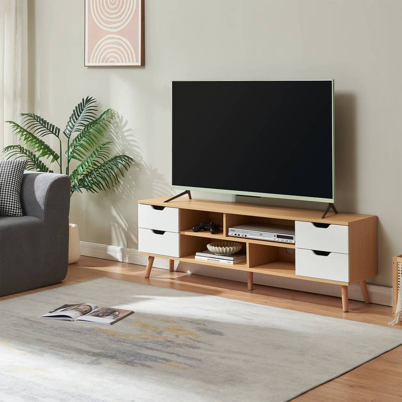 Image of Tv Cabinet With 4 Drawers 140 X 30 X Oak Optic / White