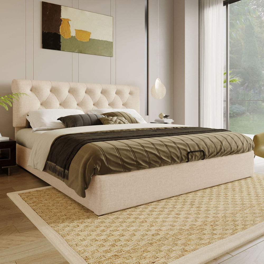 Image of 160x200cm Bed With Height-adjustable Headboard, Hydraulic Storage Space & Skin-friendly Fabric, Comfortable