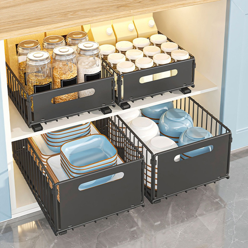 2 Pack Pull Out Cabinet Organizer, Peel And Stick Slide Out Drawers, Heavy Duty Storage Shelves For Kitchen Cupboard Pantry Bathroom