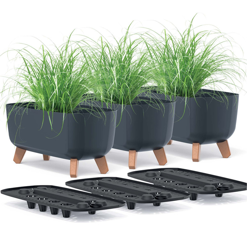 Set Of 3 Outdoor Planters, Flower Box For Balcony, Case, Elegant Plant Containers Resistant To Weather , Decorative Planters For Balcony, Garden And Terrace, Set Of Planters.