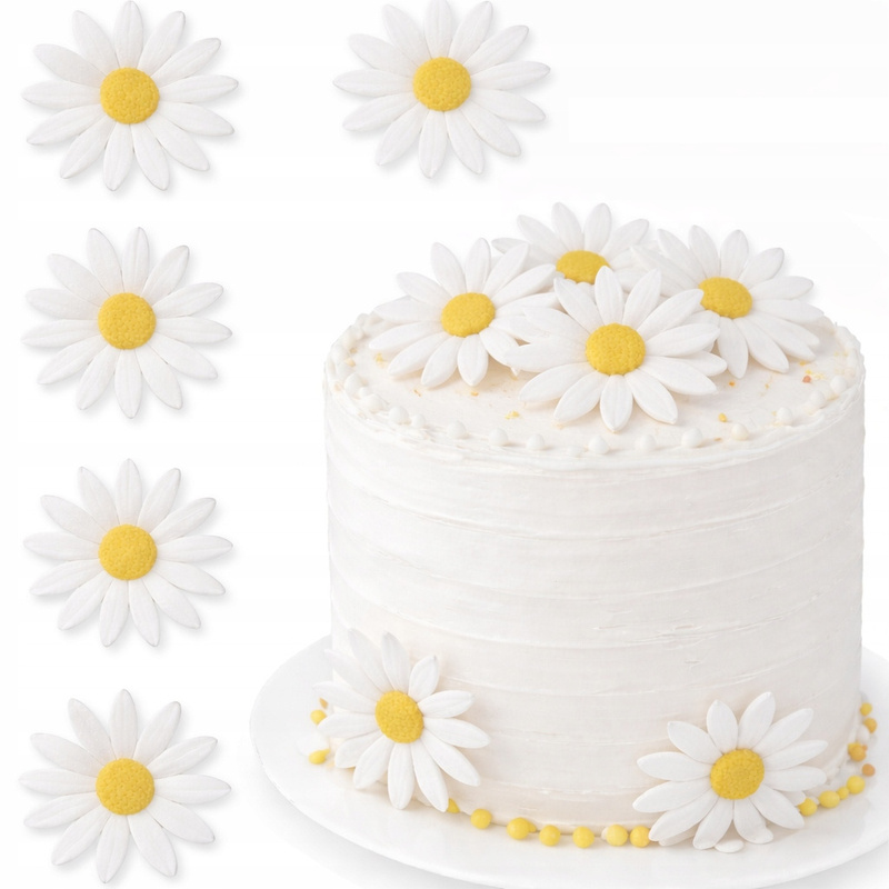 Bele marjetične obloge iz vaflja 5,5 cm - Užitni okraski za torte in pecivo, 5 kosov