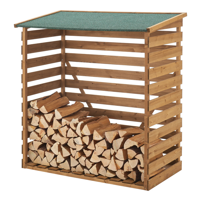 Image of Firewood Shed Made Of Fir Wood, 123x116x64cm, Natural Finish