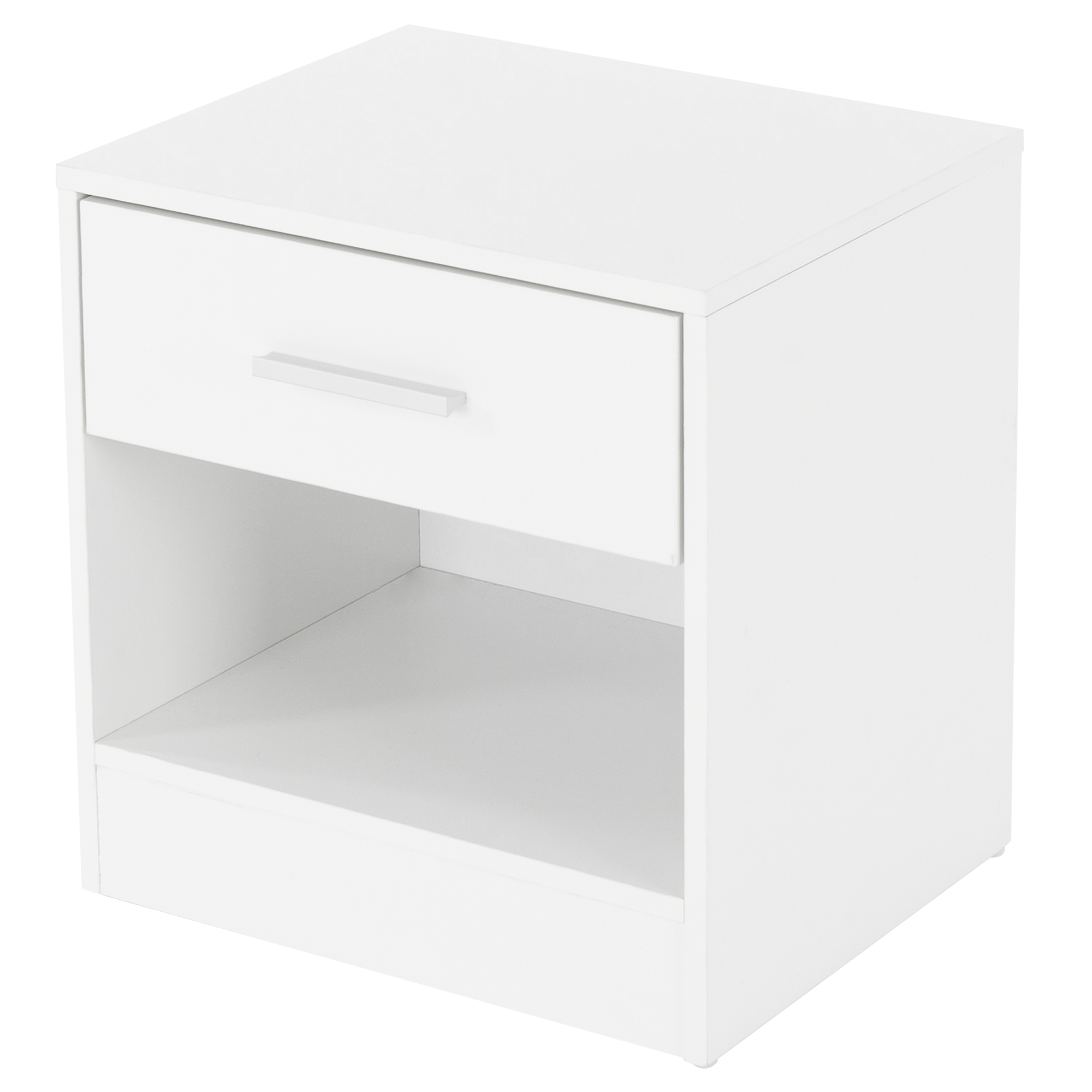 Image of Ml-design Nightstand With 1 Drawer And Open Shelf, White, Made Of Wood, 36.5x38.5x30cm, Aluminum Handle, Bedside Table, Suitable For Bed & Bedroom