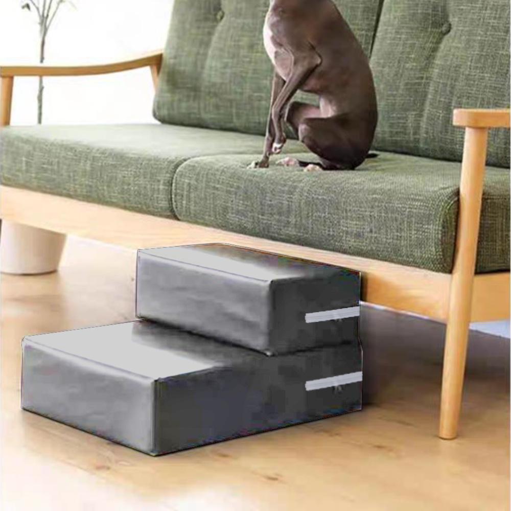 TEMU Pet Steps - 2-tier High-density Foam Ramp In Light/dark Grey | Small Dogs/cats On Beds & Sofas
