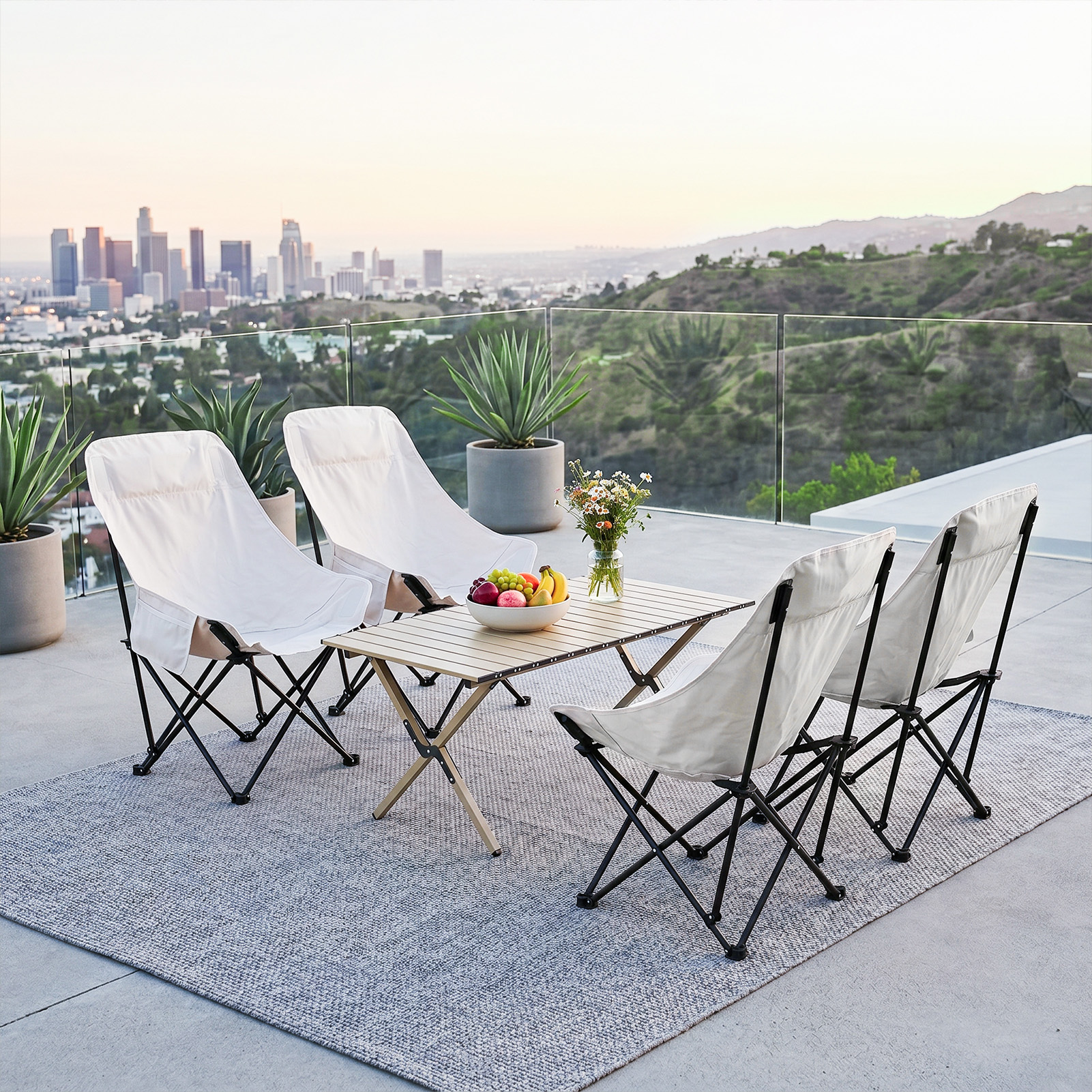 5pcs Outdoor Table and Chair Set, Khaki Square Table