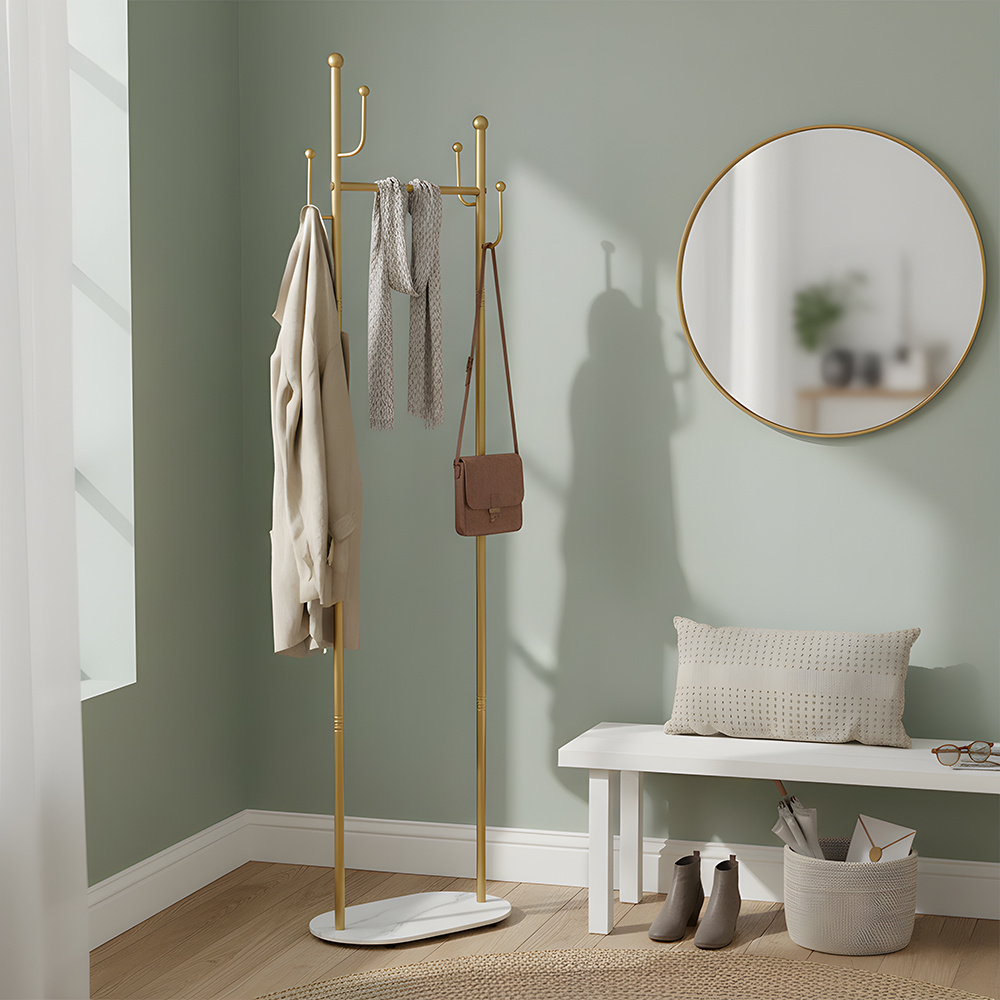TEMU 1pc Sleek Metal Coat Rack Stand, Coat Rack Freestanding With Marble Base, Multipurpose, Modern Home Hanging Storage Organizer With Special