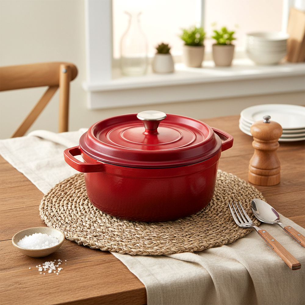 item picture 2l 4l self   dutch oven cookware with lid enameled   round pot heavy duty pre   cookware for bread baking braising   roasting   in  