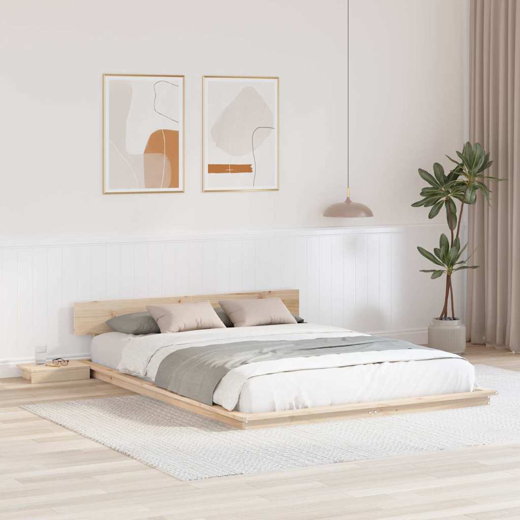 Vidaxl Bed Frame Brown 140 X 200 Cm Wood, Modern Bedroom Setup, Rectangular Bed Frame With Nightstand, Stylish Minimal Furniture For
