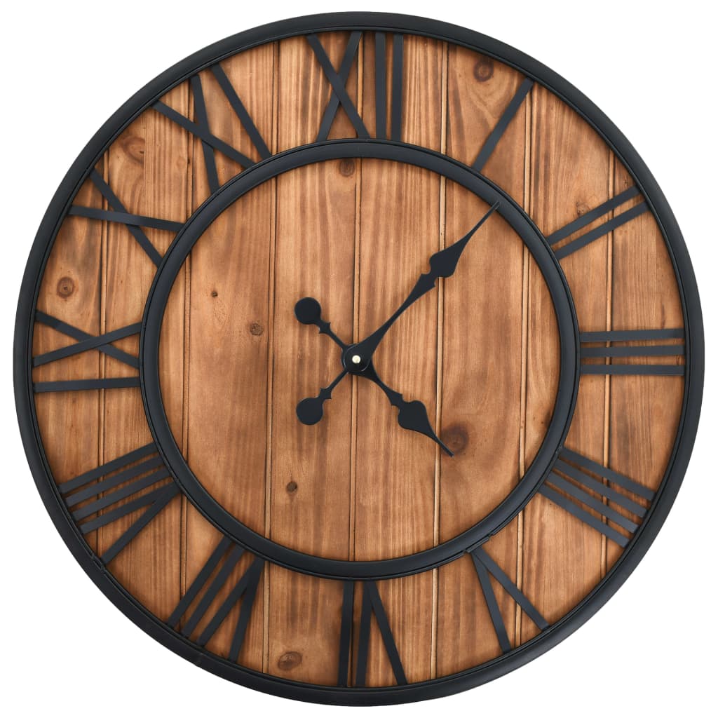 Image of Vidaxl Quartz Wall Clock Wood Metal 60 Cm Xxl Clock Kitchen Clock