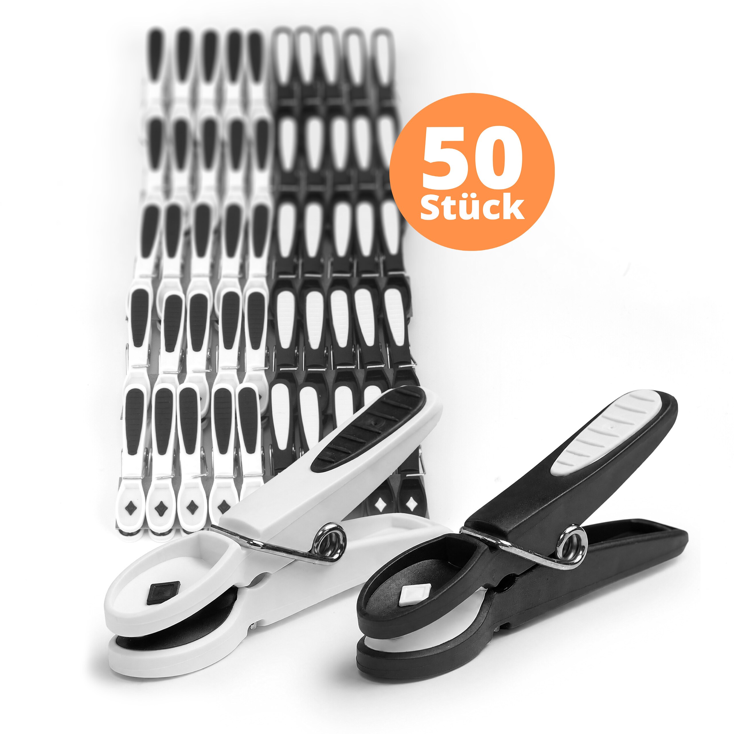 TEMU Wäscheklammern , 50er Pack, 8 x 2 x 1.5 cm je Klammer, Kunststoff mit Metallfeder, gummiert, schwarz/weiß, für Wäscheleine, Balkon, Garten und