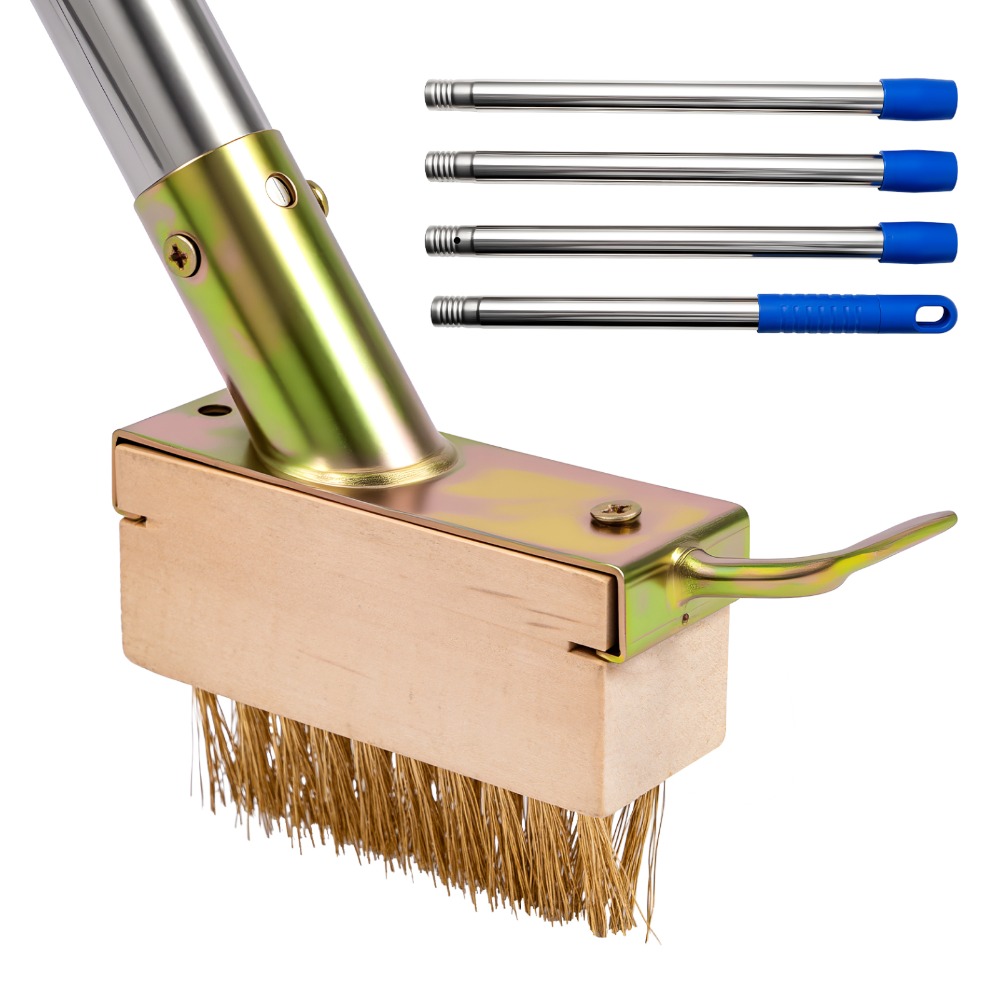 TEMU Long-handle Remover Tool With V-shaped Brush & Scraper Heavy Duty Block Paving Patio & Driveway Cleaner Includes 1 Durable Brush Heads & 60in
