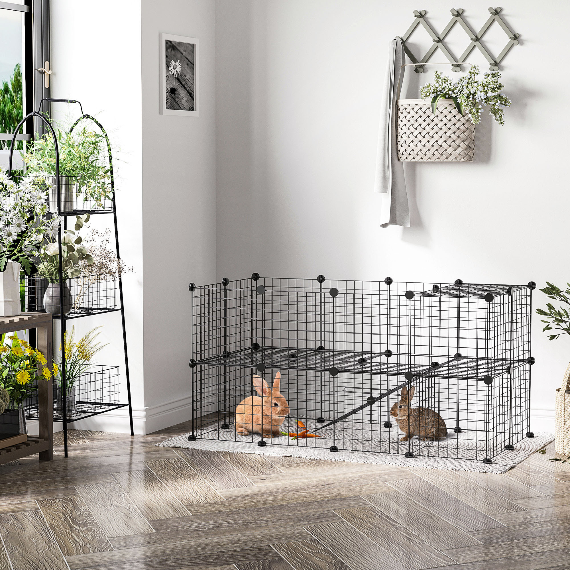 Image of Enclosure, Outdoor Run, Exercise Pen With 36 Plates, Small Animal Enclosure For Small Animals, Guinea Pigs, Enclosure For Indoor And Outdoor Use, Metal Grid, 146 X 73 X 73 Cm, Black.