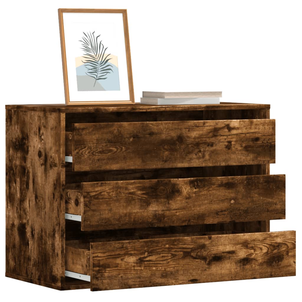 Image of Vidaxl Dresser, Sideboard With 3 Drawers, Drawer Cabinet Cabinet For Living Room, Buffet Hallway Cabinet Sideboard, Smoked Oak Wood Material