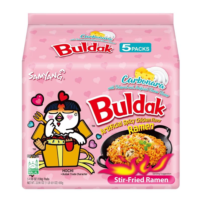 Image of Samyang Buldak Carbonara - 5-pack Creamy-spicy Instant Noodles, Extra Spicy Chicken Carbonara, Quick Preparation