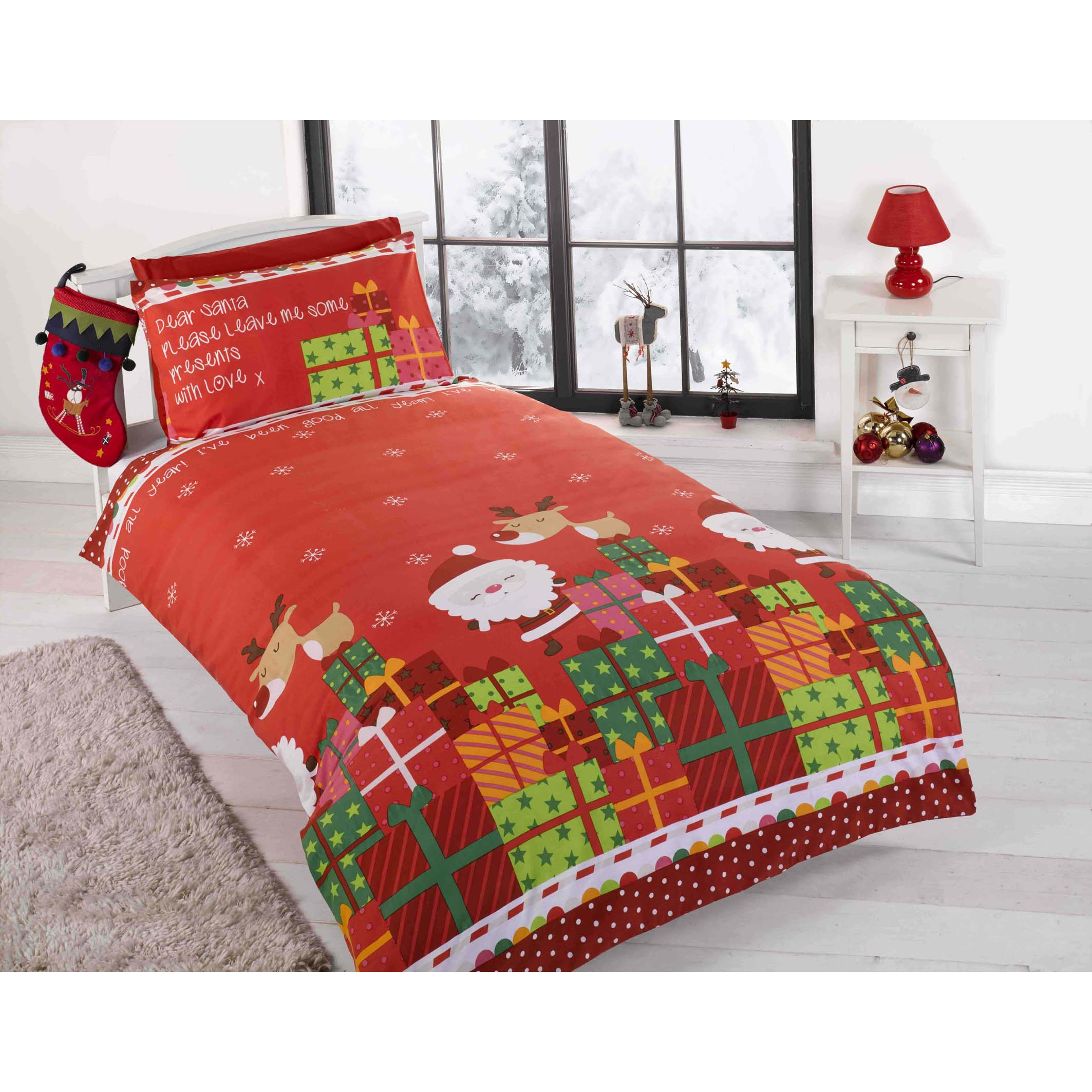 TEMU Letter To Santa Christmas Duvet Cover Set – Festive Santa & Reindeer Design With Presents | Soft, Durable & | In Single & Toddler | Machine