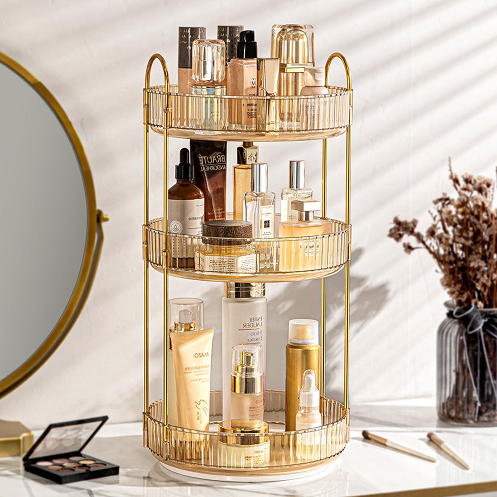 TEMU 360 Degree Rotating Cosmetic Storage System, Round Display Box With Large Capacity For Makeup Brushes And Lipsticks, Spinning Organiser For