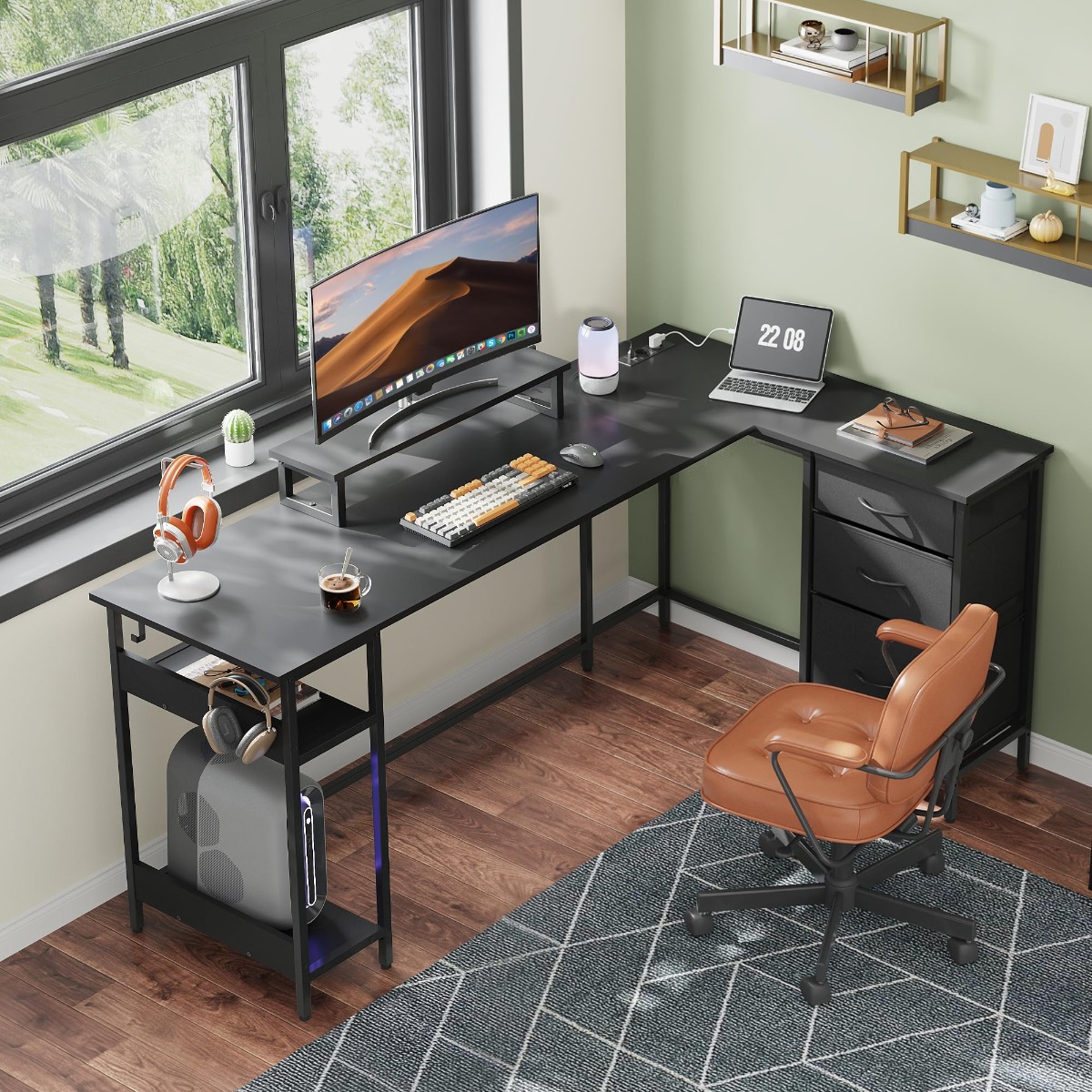 With Drawers, Desk With Socket And Usb Charging Port, 168 Cm L Table, Space Computer Desk For Home Office