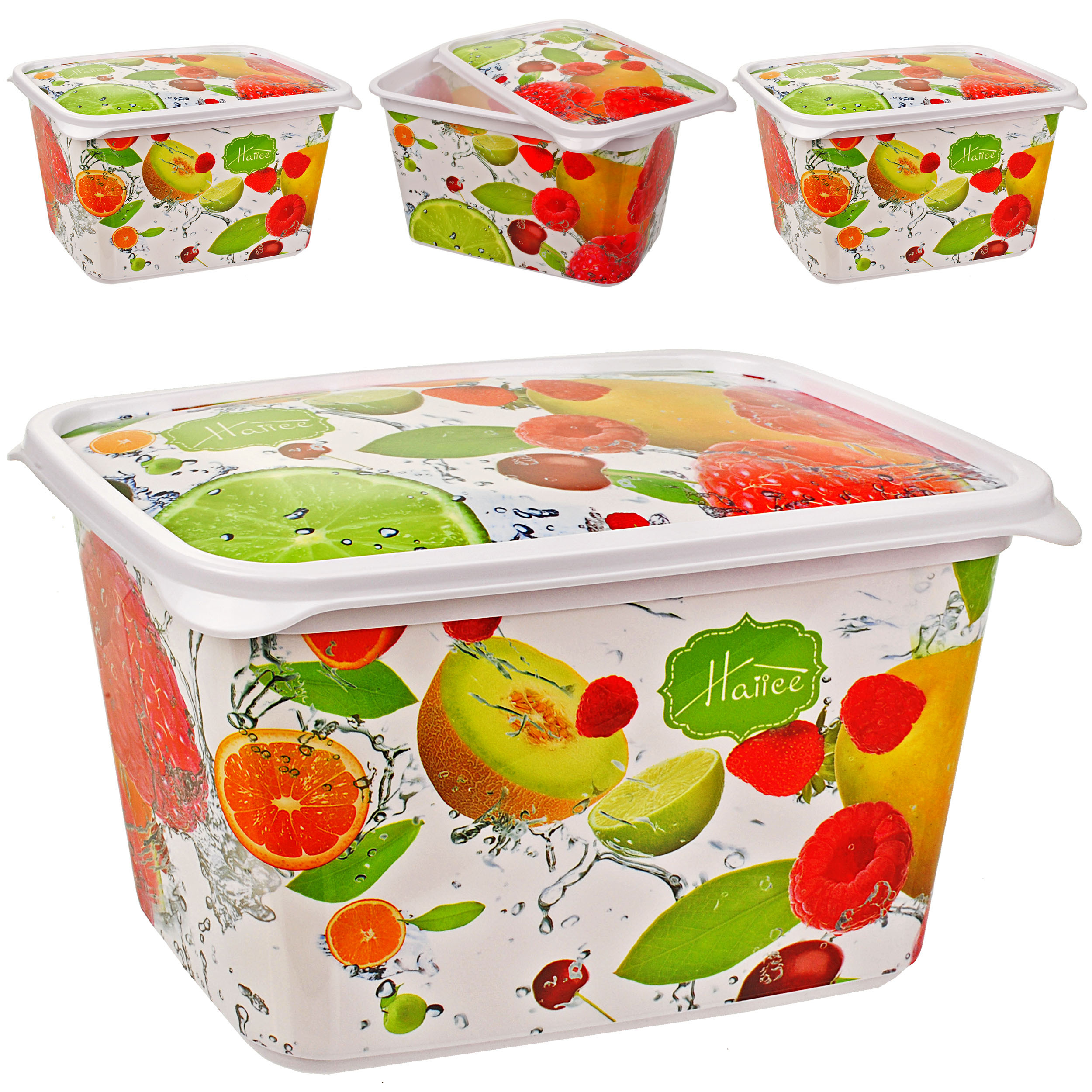 Image of 8pcs. Set Of Storage Containers / Supply Containers - With Lid - For Food - Each 1.2 / 1200 Ml - 18 Cm - Square - Fruits & Vegetables - Freshness Containers..