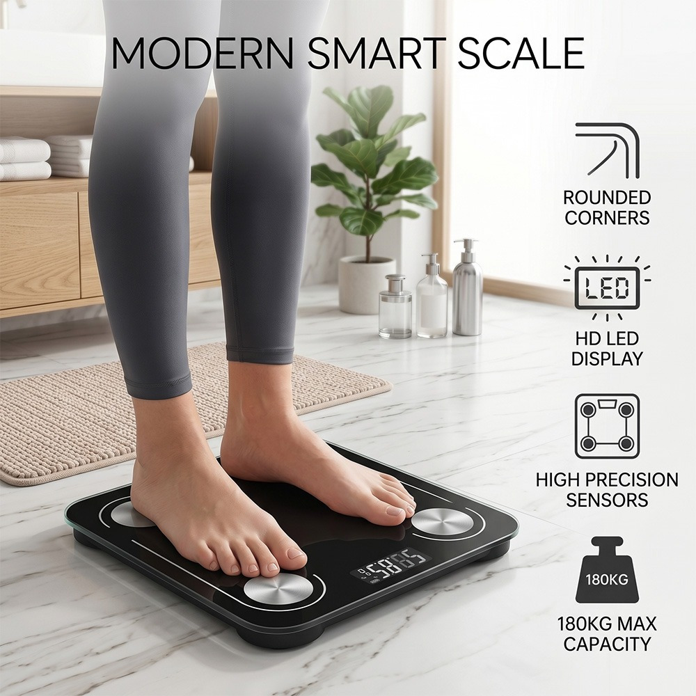 Image of Smart Body Fat Scale, Hd Led Display & Ultra‑precise Sensors For Accurate Body Metrics, 400 Lbs , Measures Bmi, Muscle Mass & Body Fat, Syncs With Mobile App For Management