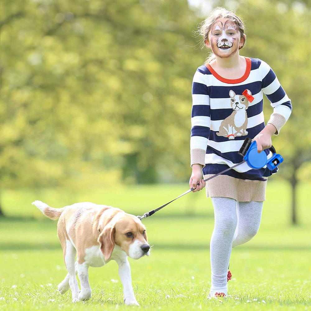 Retractable Dog Leash with Flashlight and Dispenser, 5m