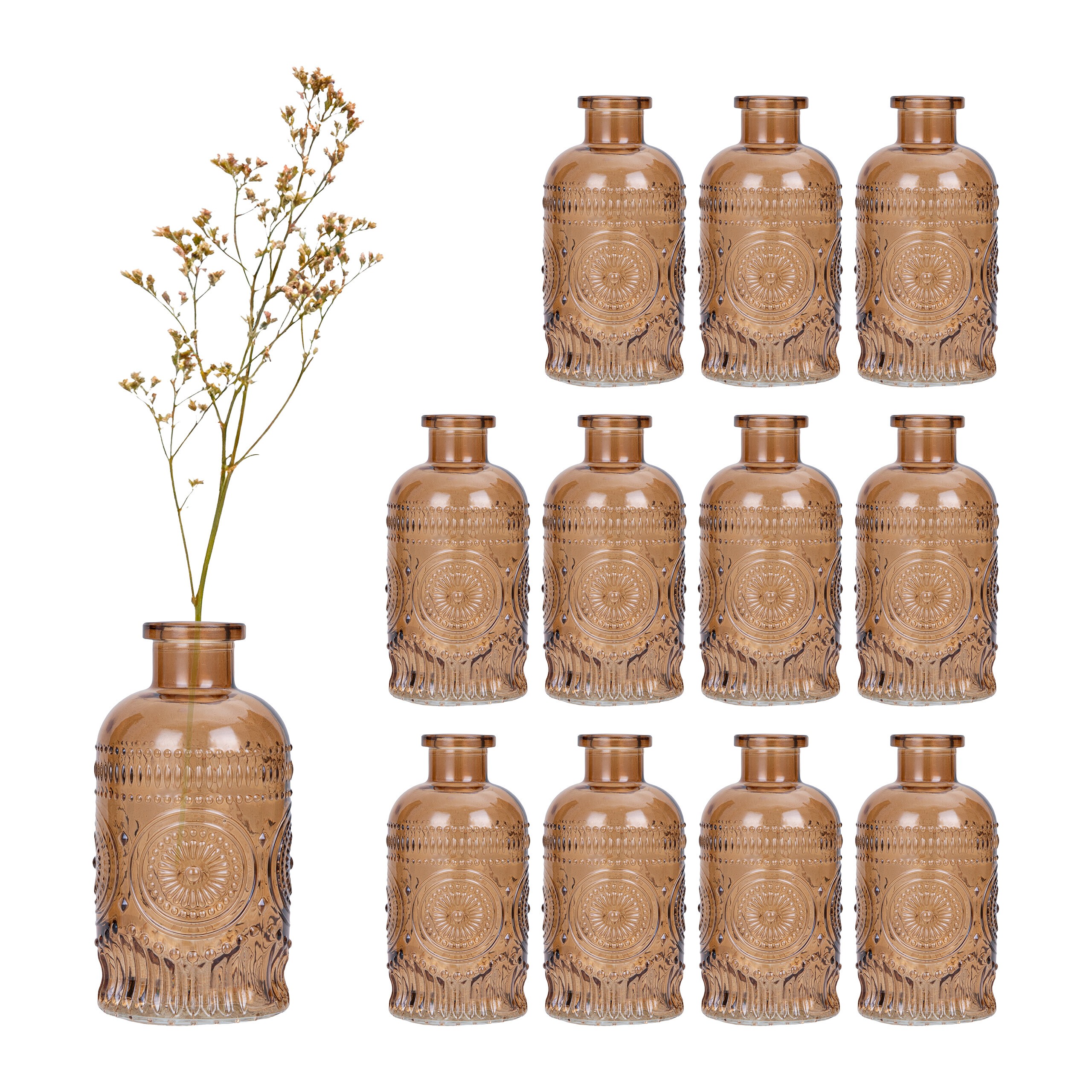 12 Glass Vases In Brown - (h)13 X Ø 6 Cm