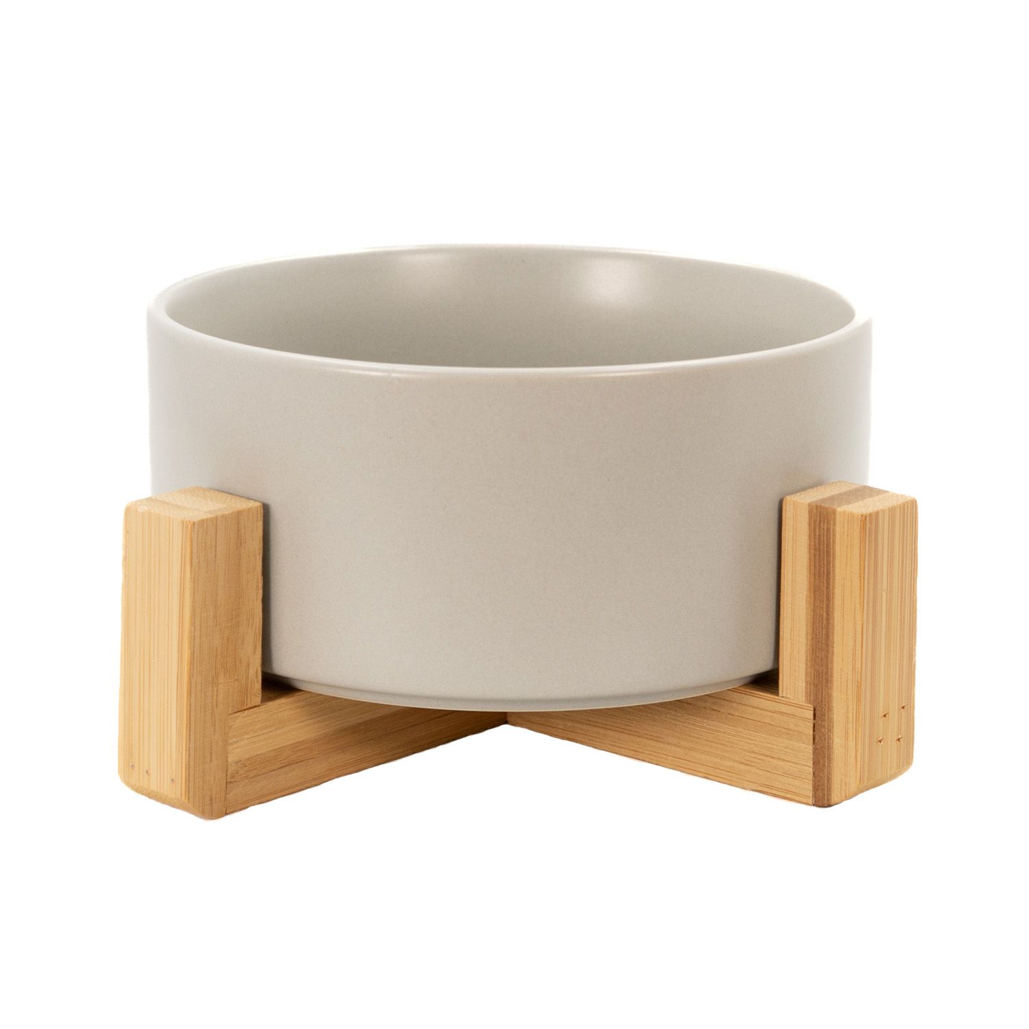 Image of Ceramic Pet Bowl With Stand, Overall Size 20.5 X 8.5 Cm - Bowl Size 15.5 X 6.5 Cm - 800 Ml Capacity - Food And Water Dish For Dogs And Cats With Bamboo Holder
