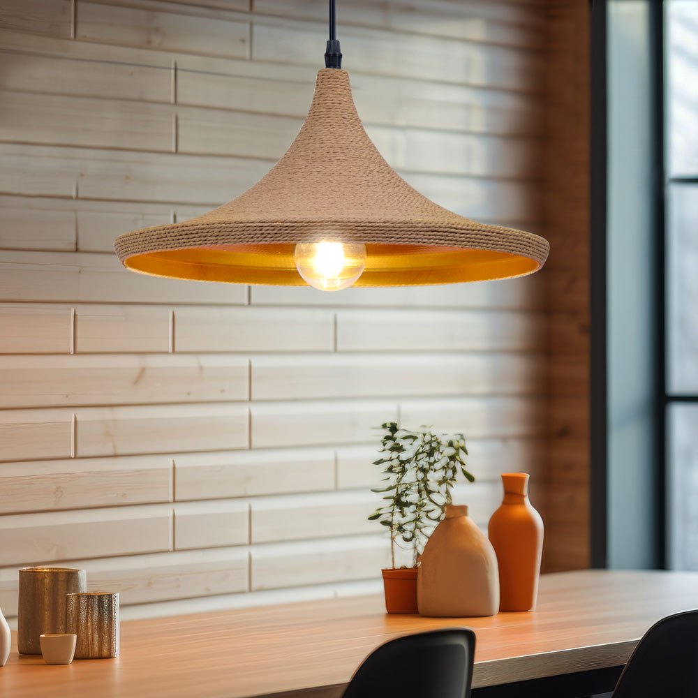Image of Pendant Lamp Hanging Lamp Living Room Lamp Dining Room Lamp Ceiling Lamp Kitchen Lamp, Metal Textile Brown , E27, H 140 Cm