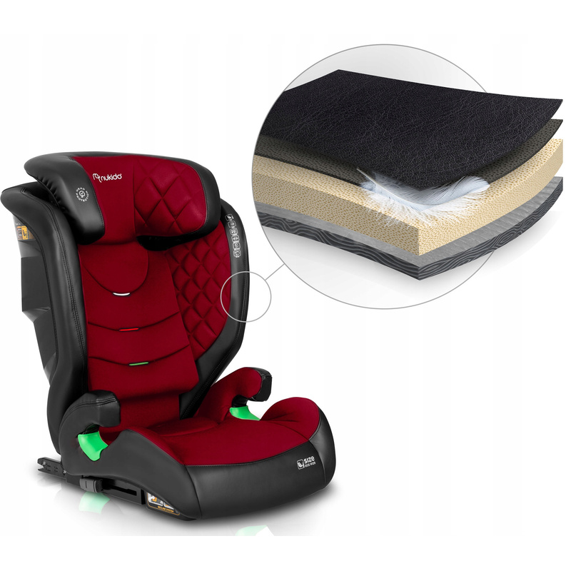 Nukido Louis i-Size Auto Sjedalica 15-36kg ISOFIX, 100-150cm Visina, 4-12 Godina, Crvena, Podesivi Naslon za Glavu i Nagib, Pranje Navlake, Bočna Zaštita od Udarca