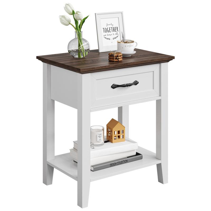 Image of Modern Bedside Tables Set Of 2 With Drawer & Open Storage Shelf – Wooden Bedside End Tables For Bedroom, Living Room, Or Dorm – Easy Assembly – Contrast Table – Contrast Color