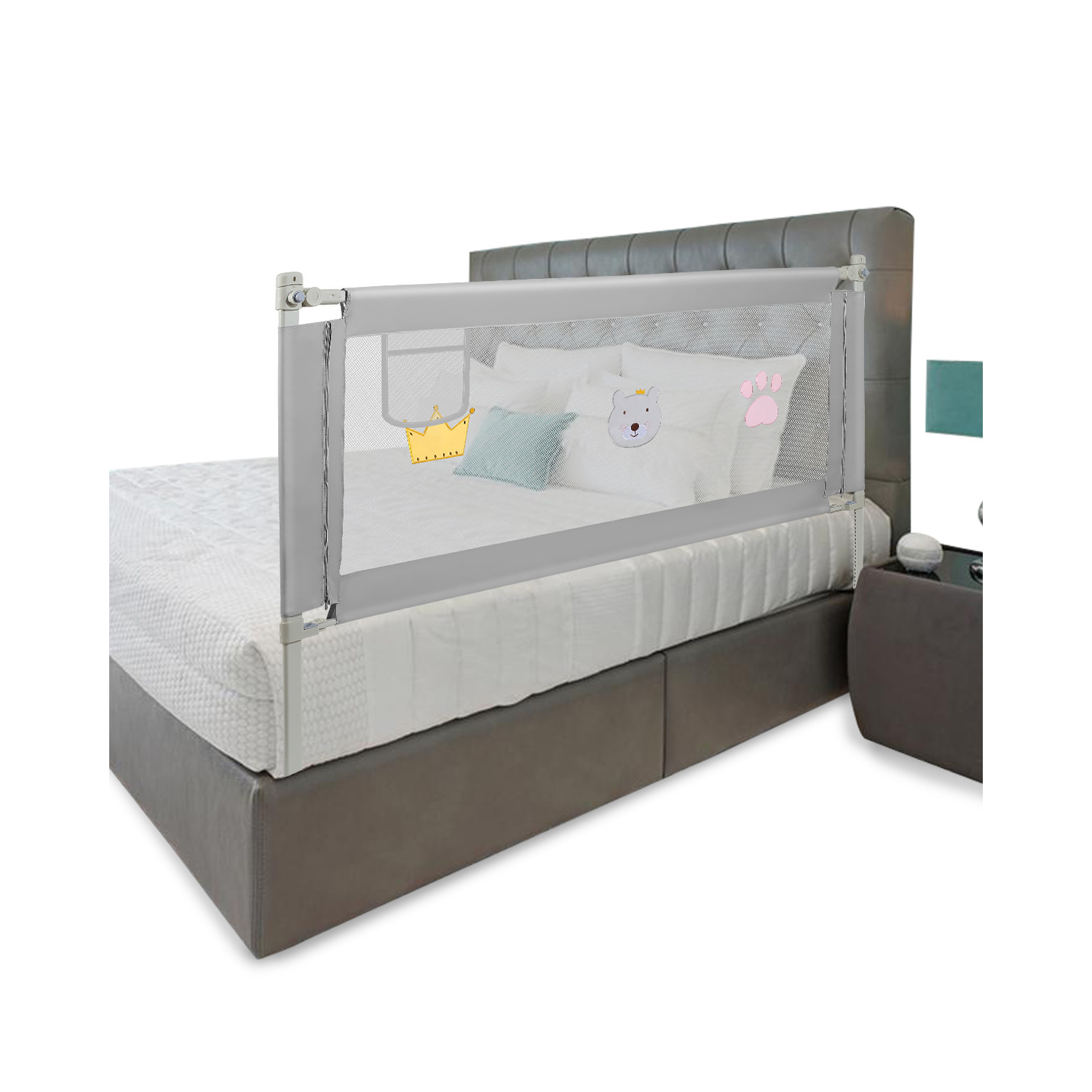 TEMU 150cm/180cm/200cm Children Bed Railing Bed Guard, Children Bed Rail For And Children Bed, Fall Protection For Bed, Grey