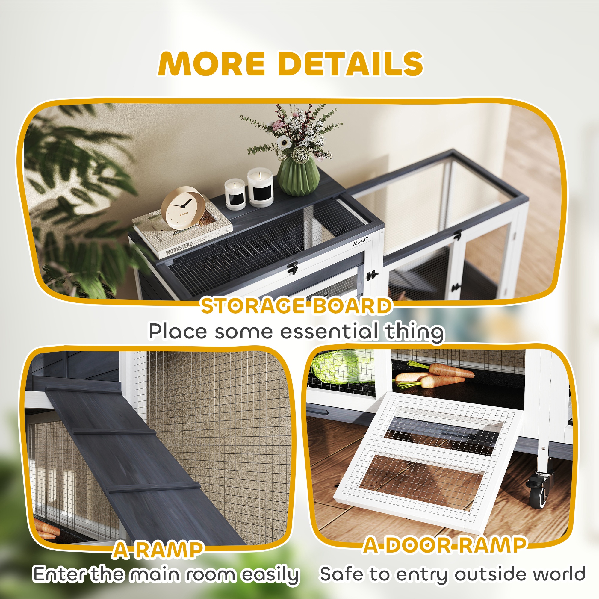 Konijnenhok met 2 verdiepingen, op wielen