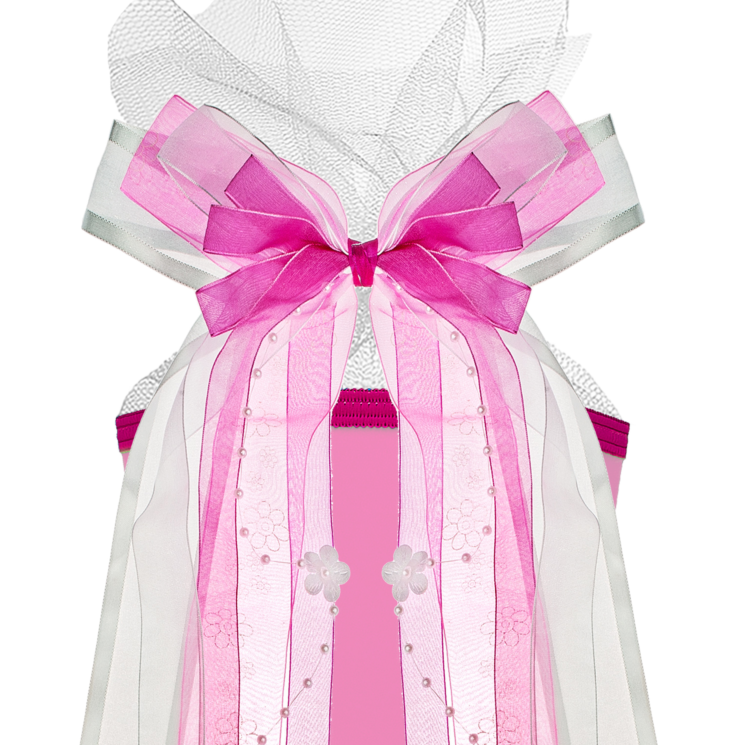 Image of Large 3d Loop For School Cones - Pink/ - 24 Cm Wide And 47 Cm Long - With Elegant Satin Ribbons, Tulle And Pearl Band - For Gifts And Candy Cones..