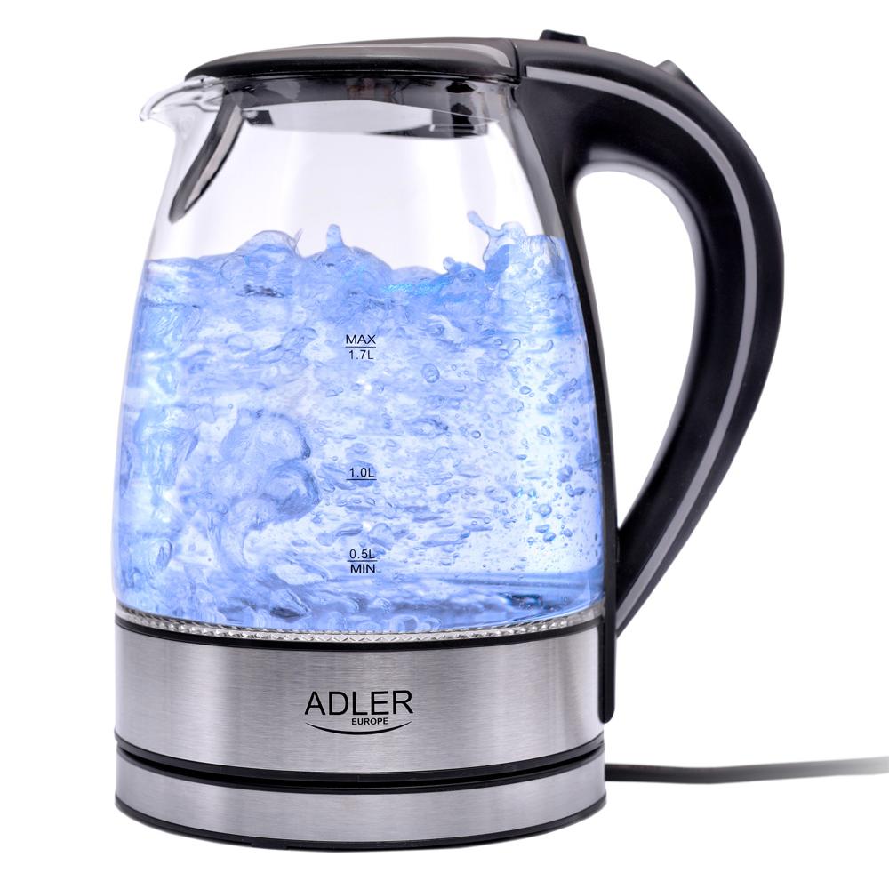 E-shop Adler AD 1225 Wasserkocher 1,7 L Glas Edelstahl / schwarz / transparent
