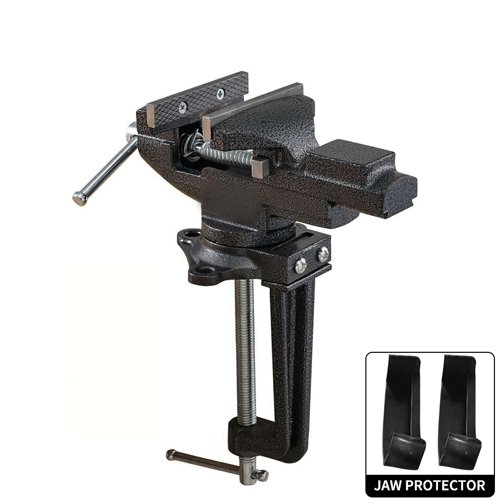 200mm Quick Adjustment Home Vise Combined Universal Bench Clamp Heavy Duty Cast Steel Table Vise With Swivel Base For Woodworking, Drilling, Metalworking